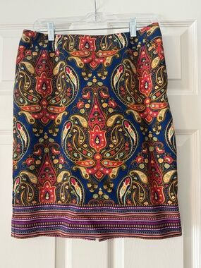 Merona Blue Paisley Pencil Skirt with Red and Gold Accents